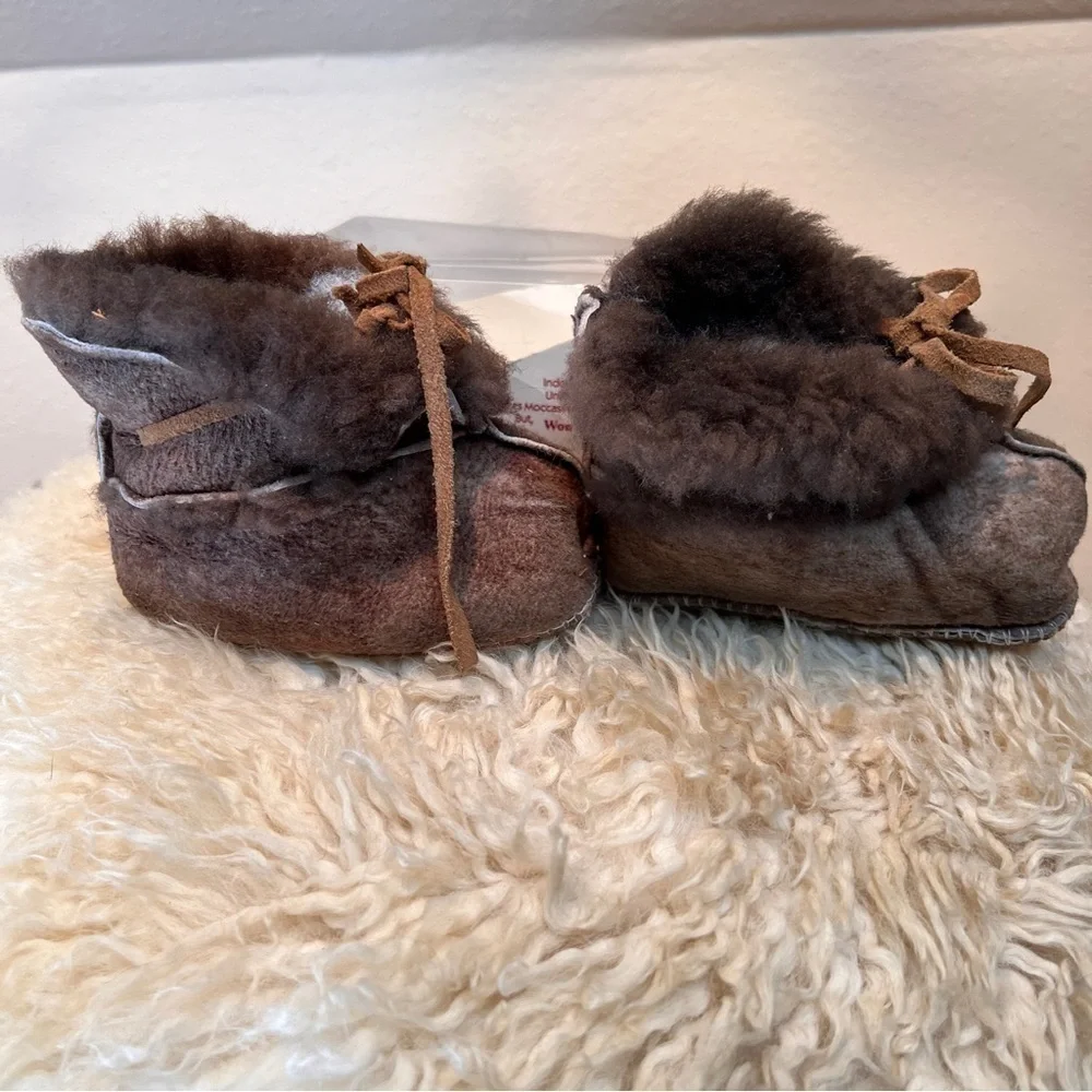 STORKENBIRK Leather Handmade Baby Booties. Shearling lined. Made in USA